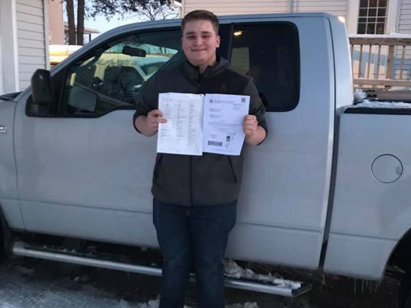 February 19, 2020 Nicholas got a perfect score on the Road Test at Beaver Dam DMV
